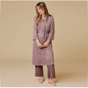 NWT Softies 42" Dream Jersey Shawl Collar Wrap Robe in Driftwood Stripe Sz L/XL
